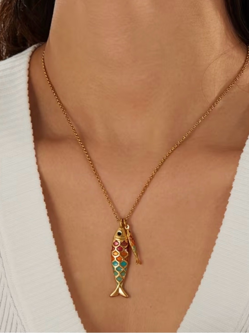 Gold Multicolor Fish Pendant Necklace